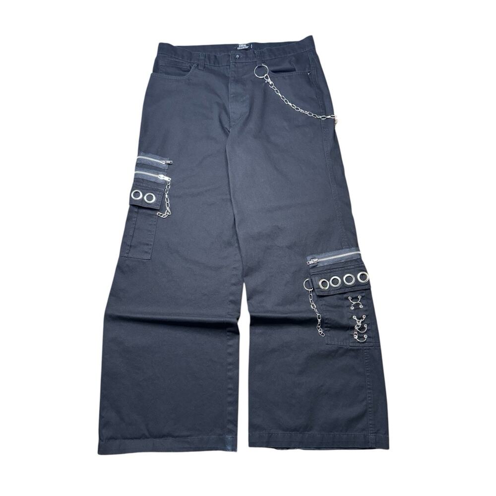 Social Collision Chain & Grommet Black Wide Leg Pants Mens Size 34x31 Y2k Grunge